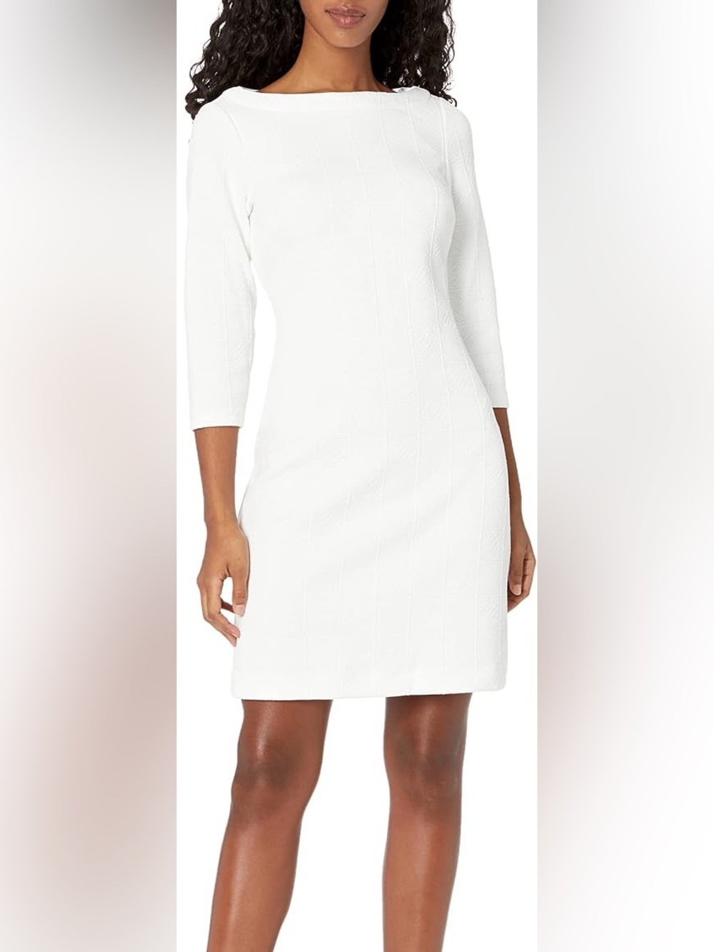 Tommy Hilfiger Ivory Textured Jacquard Shift Dress 3/4 Sleeve 4 NWT